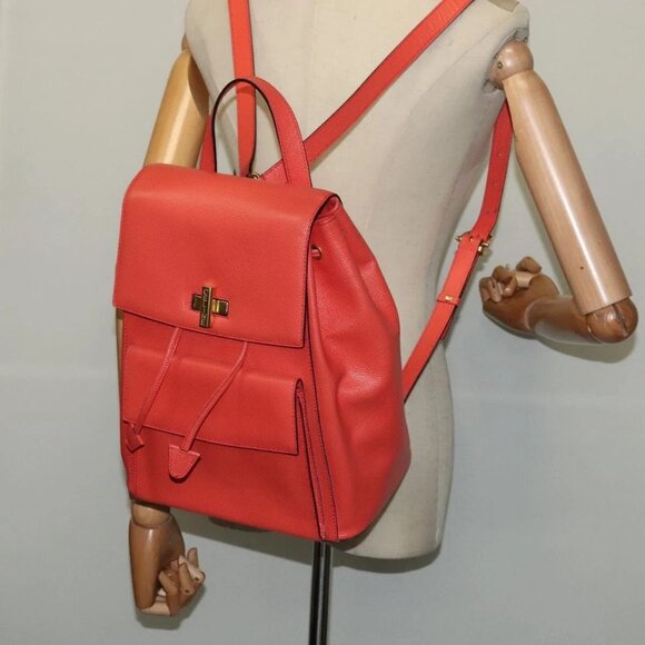 CELINE Backpack Leather Orange Gold Auth - Picture 1 of 16